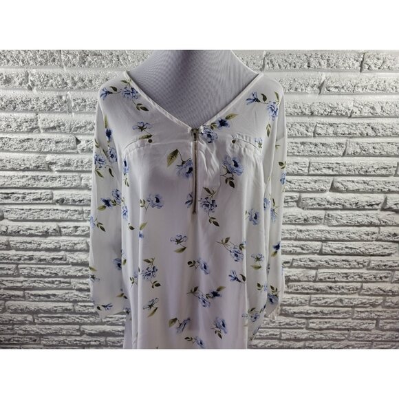 Rue Plus Womens Top 3X Plus Roll Tab Sleeve Faux Pockets Quarter Zip FLO388E - Picture 3 of 6